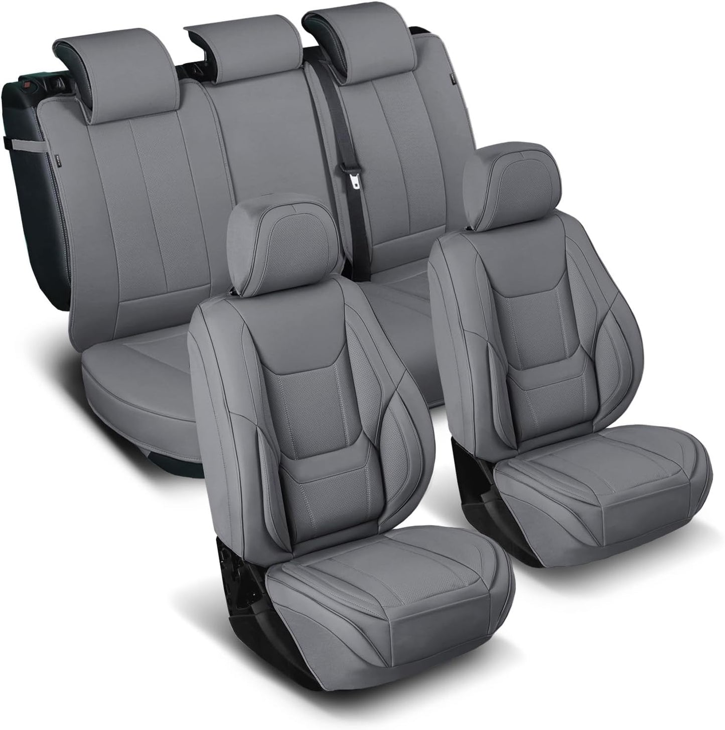 Coverland Custom Car Seat Covers Compatible with 2019-2025 RAM 1500 Quad Cab - Premium Leather Non-Slip Memory Foam Waterproof Cover Interior Protector Full Set-Dark Gray [See Size Chart-Size X123]