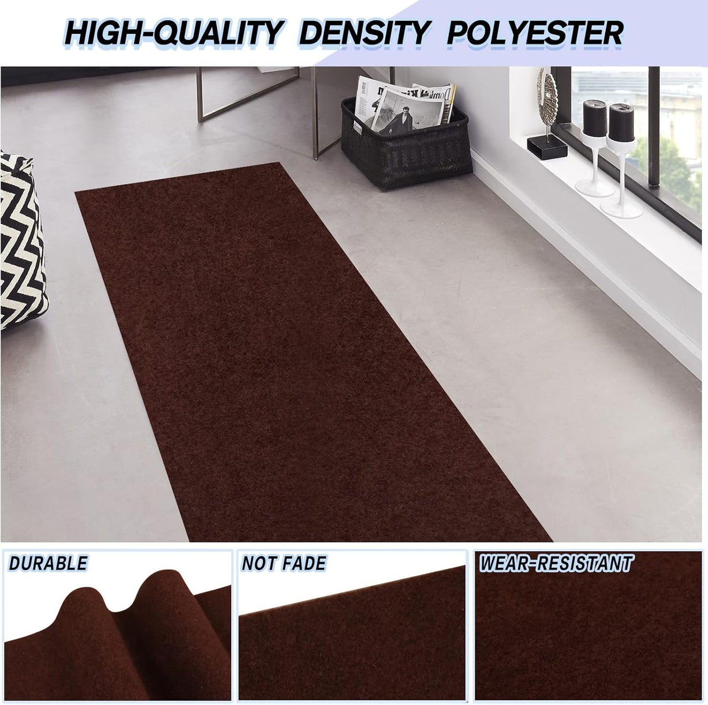 Custom Size Backed Non-Slip Area Rugs Runner, Easy Clean, Waterproof Runner Rugs for Hallway Entryway, Kitchen, Laundry, 4FT x 28FT, Brown