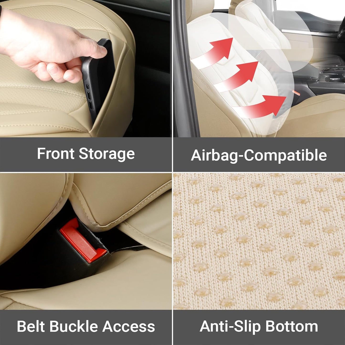 Coverland Custom Car Seat Covers Compatible with 2007-2013 Tundra Double Cab - Premium Leather Non-Slip Memory Foam Waterproof Cover Interior Protector Full Set-Beige [See Size Chart-Size X134]