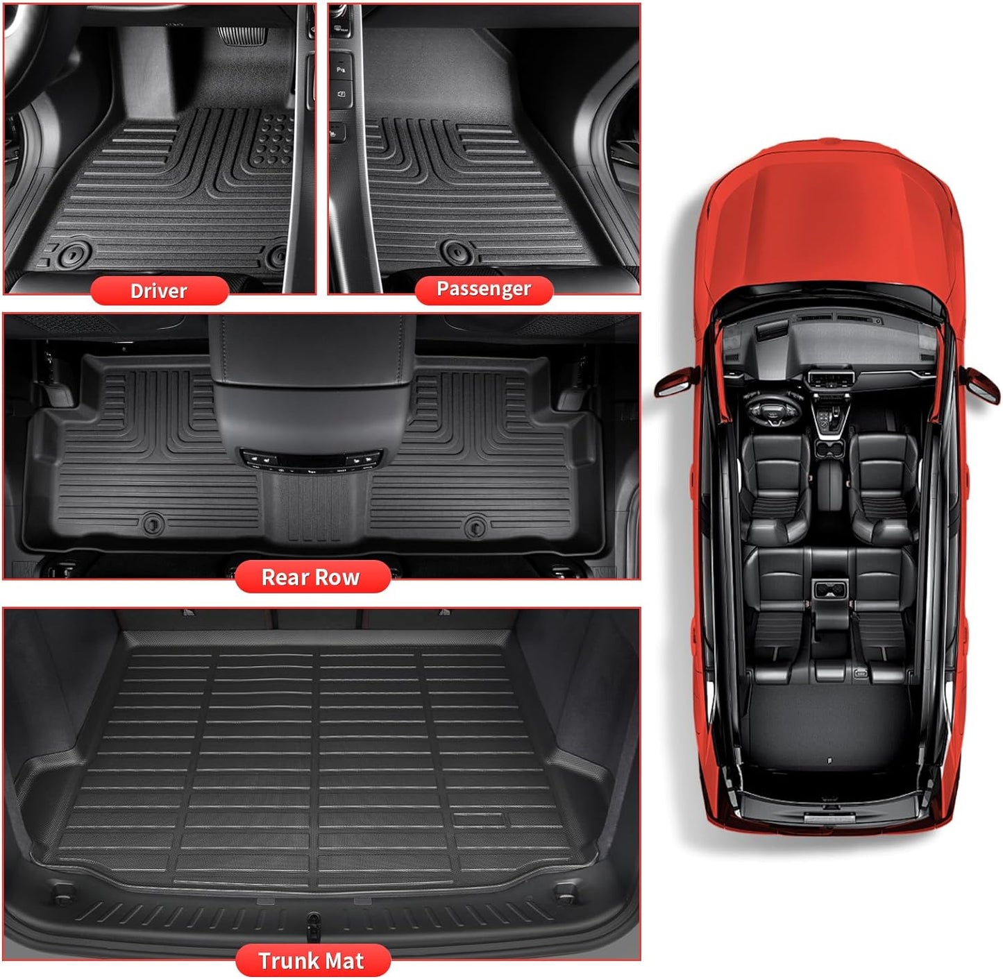 Wayhigh-Floor Mats & Cargo Liner Set for 2022 2023 2024 2025 Hyundai Tucson (Non Hybrid) All Weather TPE Car Mats Waterproof Heavy Duty Rubber Floor Liners for Tucson Accessories- Black