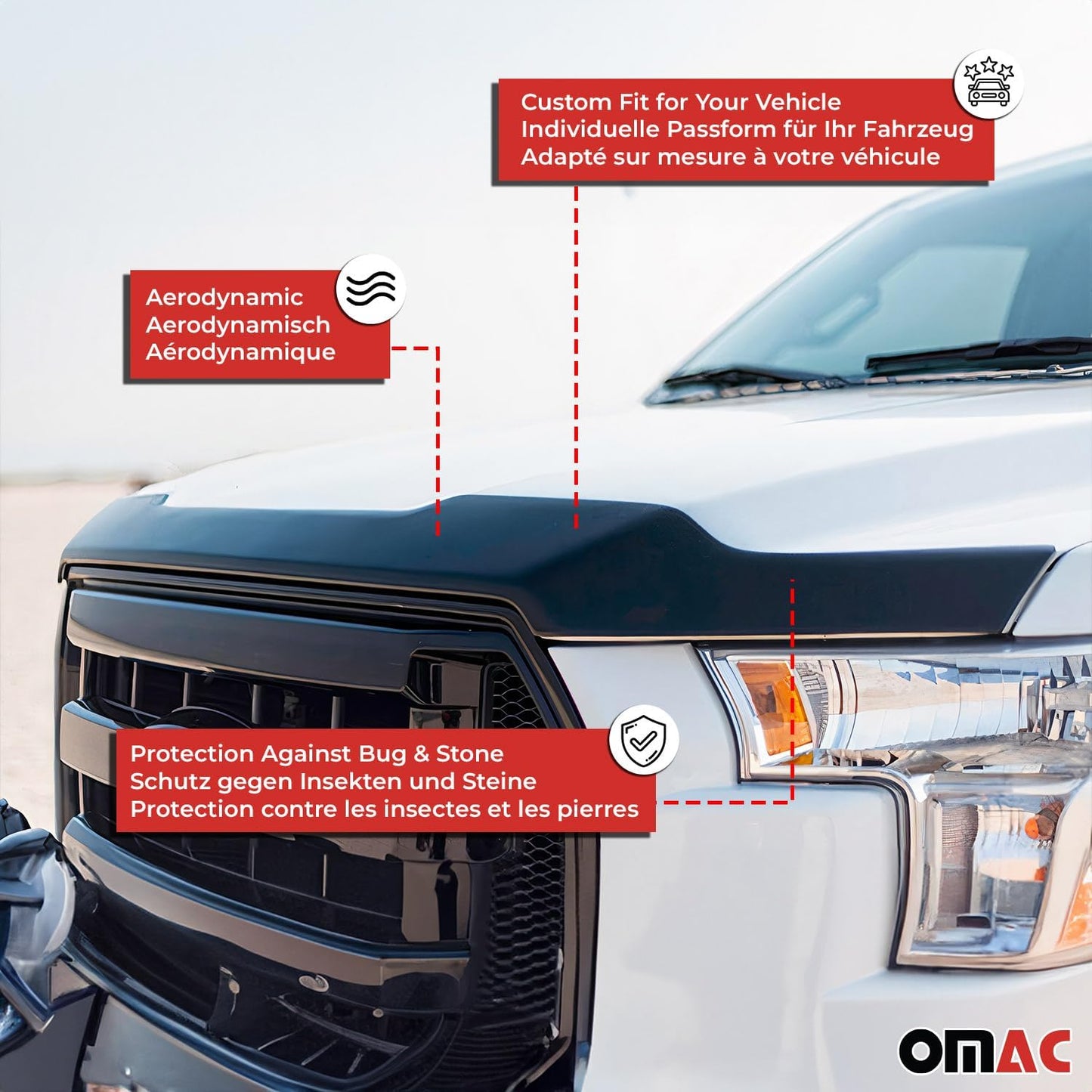 OMAC Front Bug Shield Hood Deflector Guard for Hyundai Tucson 2016-2021 Black Smoke