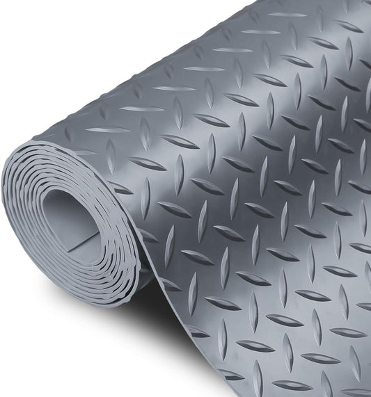 SEAL 5 x 20 Ft Premium Garage Floor Mat, Solid 2.8mm Thick Gray Commercial Grade Heavy Duty Parking Mat for Garage Floor, Golf Cart Parking, Water/Stain Resistant Floor Runner (Embossed Diamond Plate)