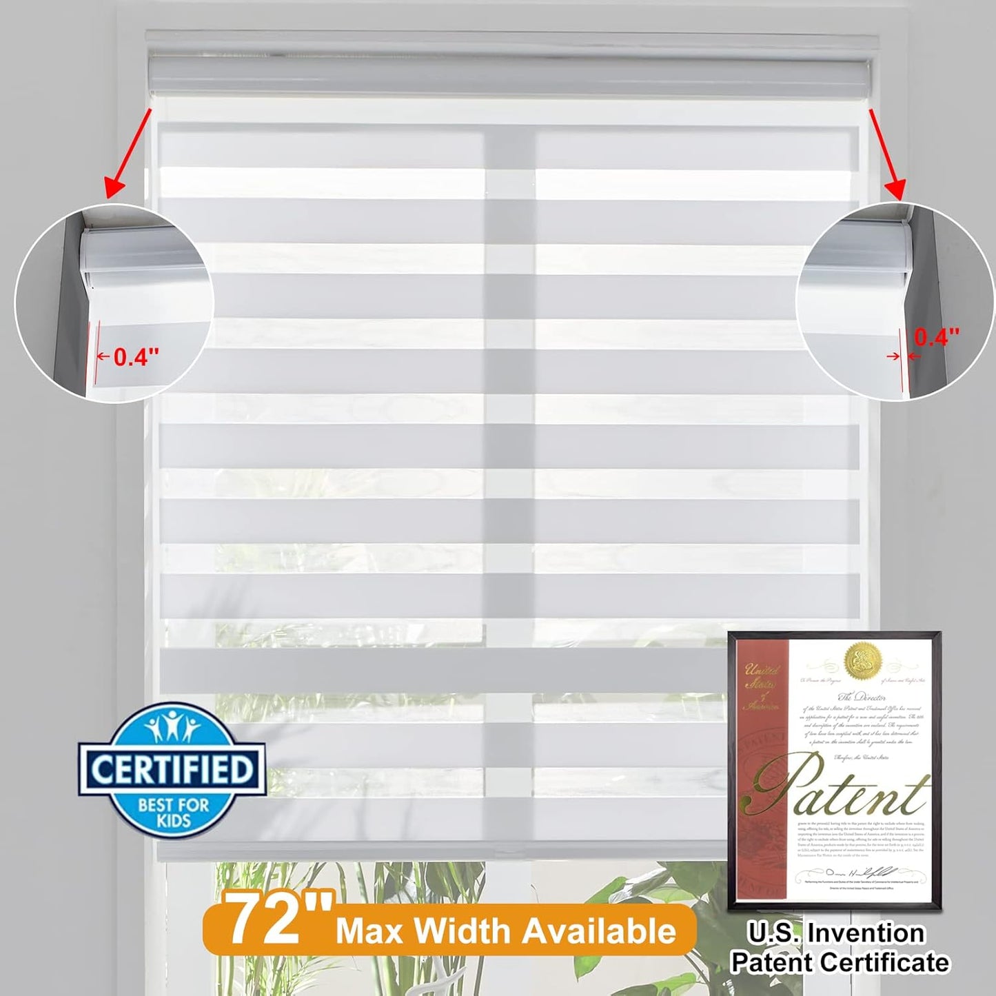 Persilux Zebra Blinds Cordless Blinds & Shades (55" W x 72" H, White) Free Stop Roller Window Shades, Light Filtering Blinds for Windows, Light Control for Day and Night
