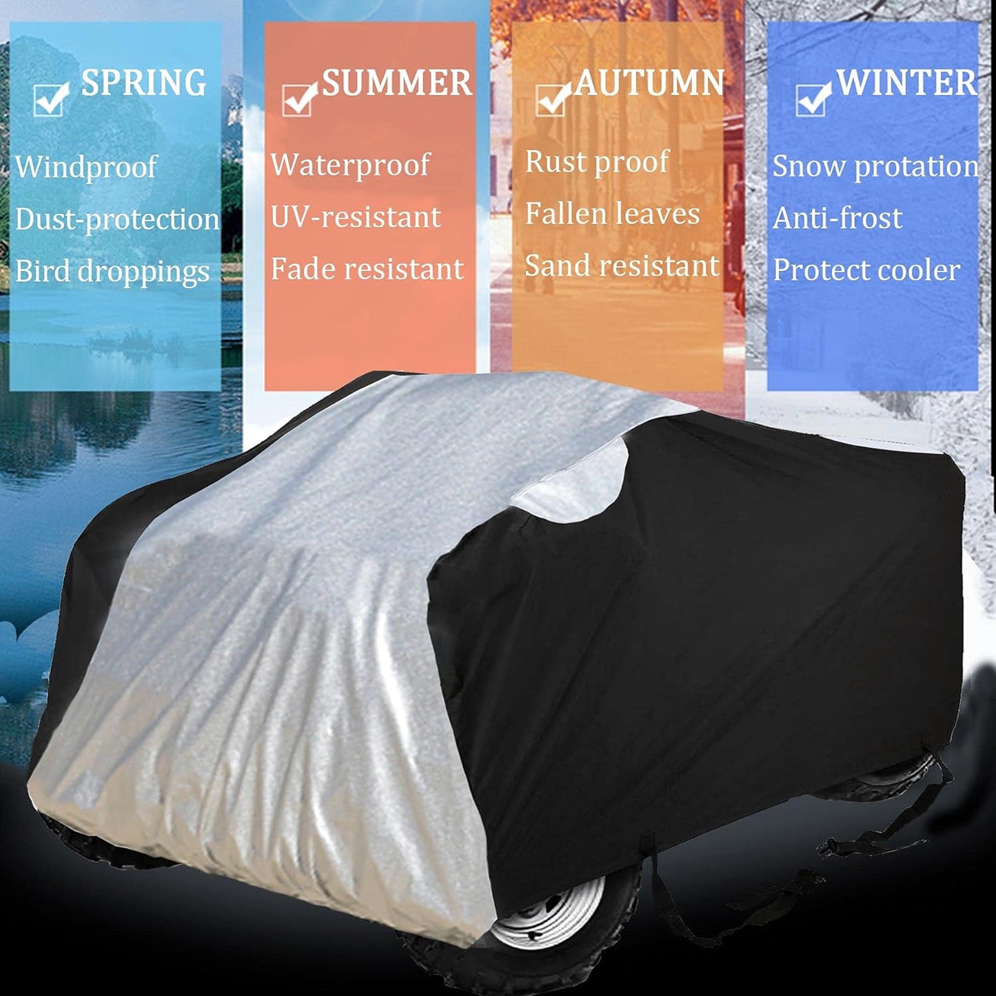 ATV Cover All Weather Outdoor Protection, Heavy Duty 420D Waterproof Oxford Fabric, Quad Bike ATV Cover, XXL 87inchs Universal Fit, 4 Wheeler Cover fit Polaris Suzuki Arctic Cat