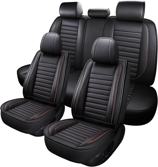 Car Seat Covers Full Set, 5 Seats Front Seat Cover and Back Seat Covers for Cars, Automotive Seat Covers, Leather Waterproof Car Seat Protectors Universal for Cars Brown