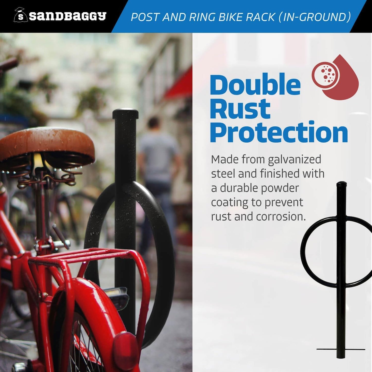 Sandbaggy Post and Ring Bike Rack - Commercial Outdoor Bike Parking Racks (In-Ground, 2)