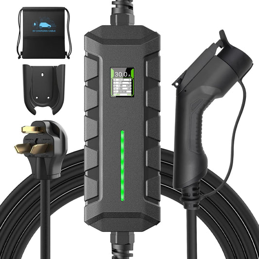 Level 2 EV Charger ETL Certified, 30A 7.2KW Home Charging Station, Plug-in NEMA 10-30, Portable EV Charger with 25FT Cable for SAE J1772 Cars
