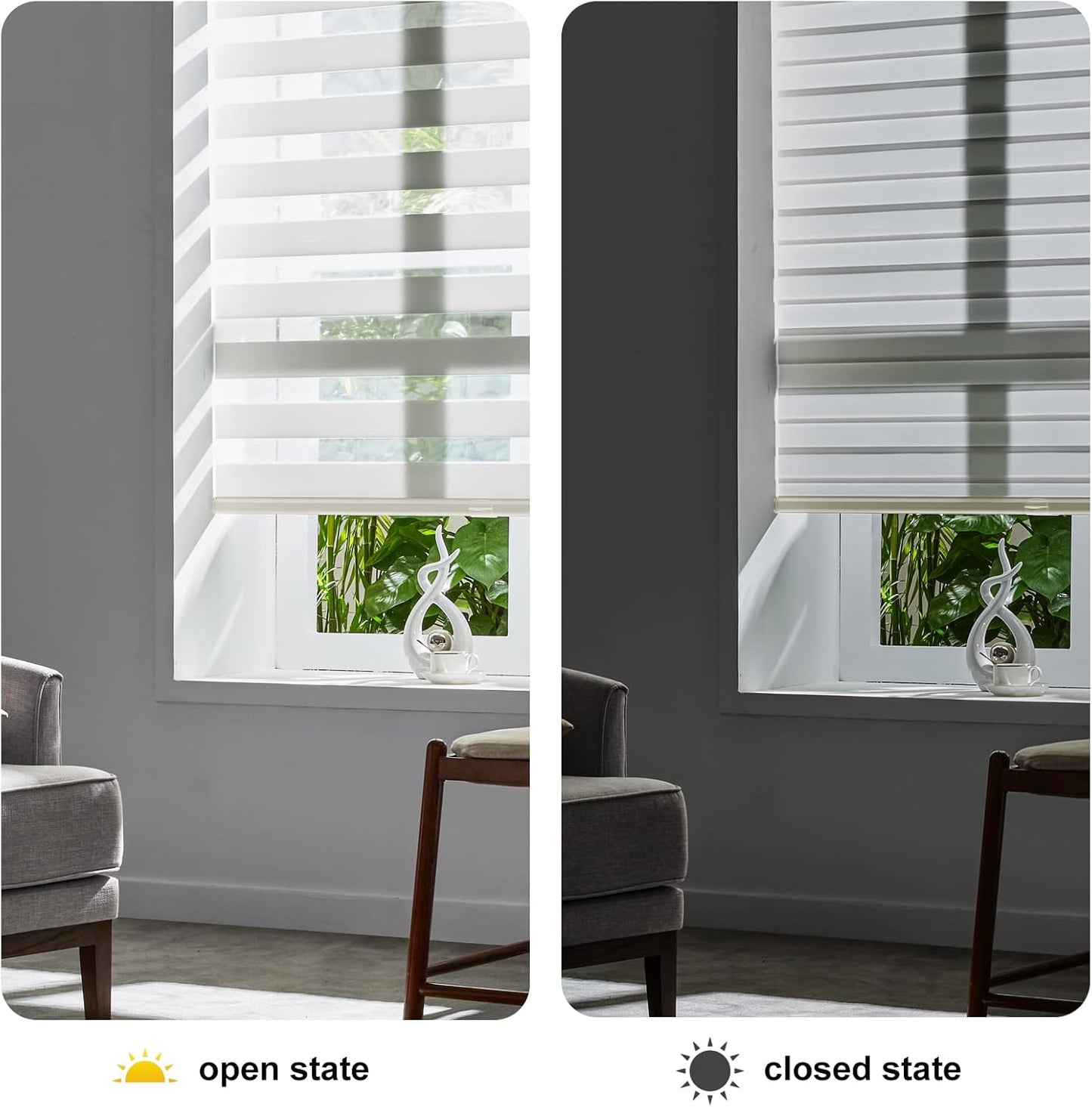 Persilux Custom Size Cordless Zebra Blinds for Windows Free-Stop Roller Windows Shades Dual Layer Light Control for Day and Night, Light Filtering Sheer Shades for Home and Bedroom Cream