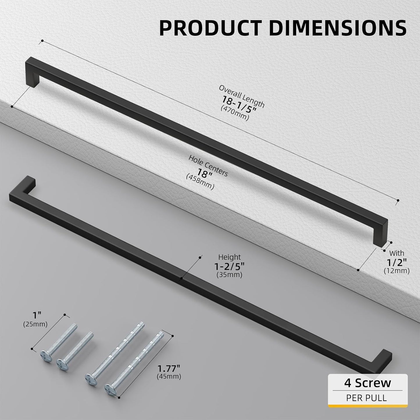goldenwarm Black Cabinet Pull 45 Pack Matte Black Drawer Hardware Pulls Modern Kitchen Closet Door Handles Hardware, Black Pulls 18 Inch Center to Center, LSJ12BK458, Matte Black Cabinets Drawer Pulls