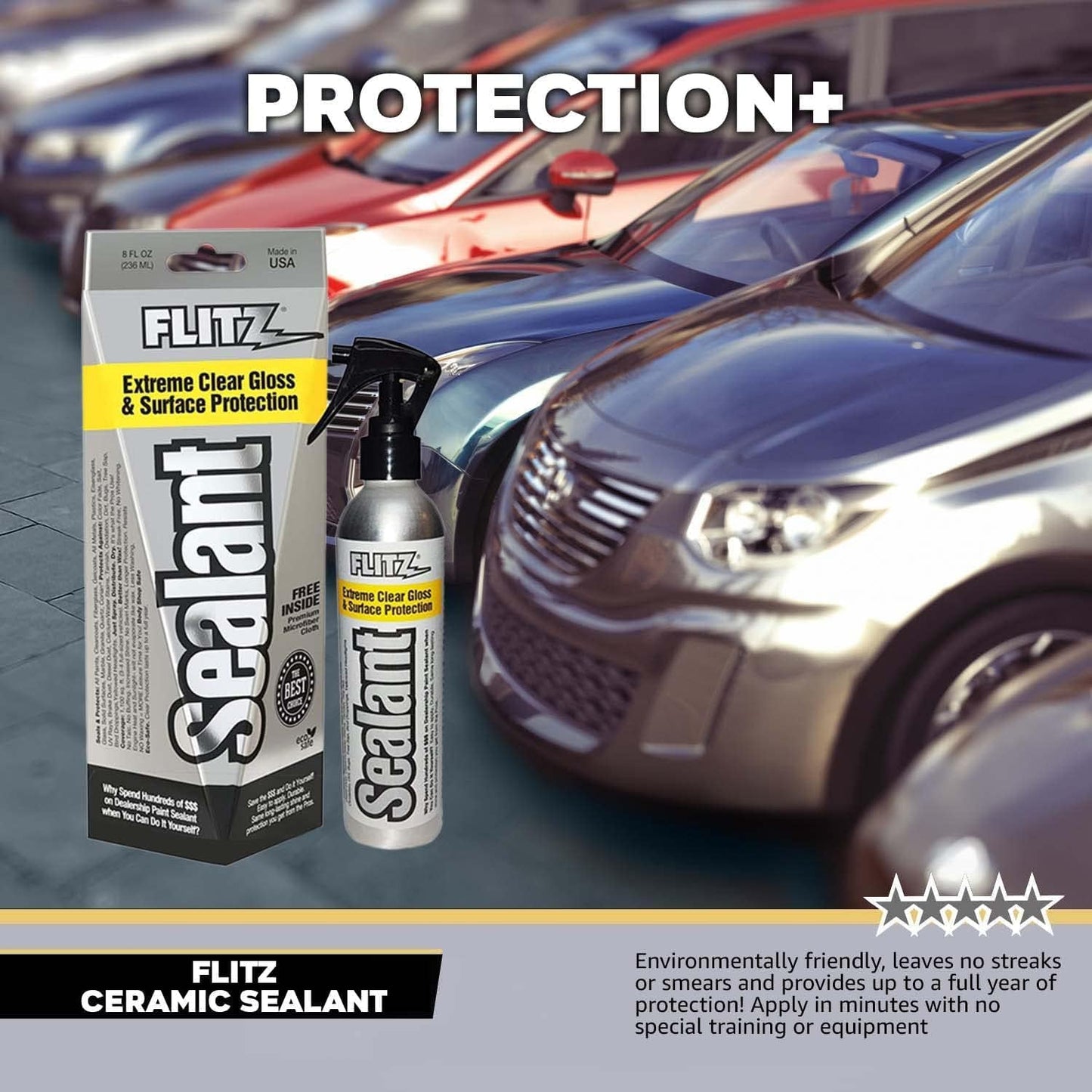 Flitz Ceramic Sealant - 8oz Bottle of USA-Made Ceramic Coating for Cars, Boats, Glass - Repels Water, Polishes, and Protects for 1 Year - Protection Car Spray (1 Pack)