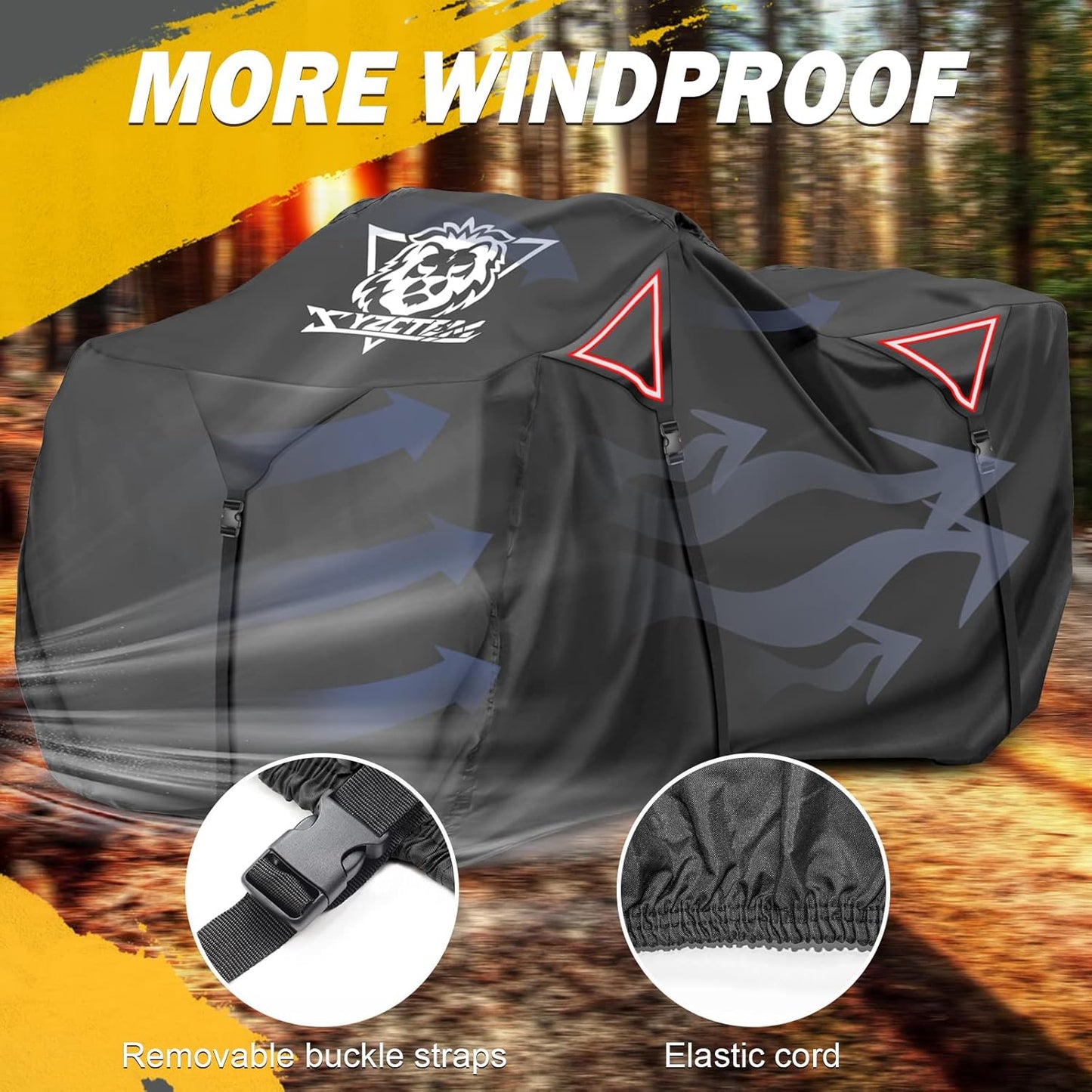 XYZCTEM Premium ATV Cover,Outdoor Protection Against Water, UV, Wind. Quad Cover for Can-am,Suzuki,Kawasaki, Honda, Yamaha, Polaris,and More.4 Wheeler Accessories with Thickened Straps(Black,88" L)