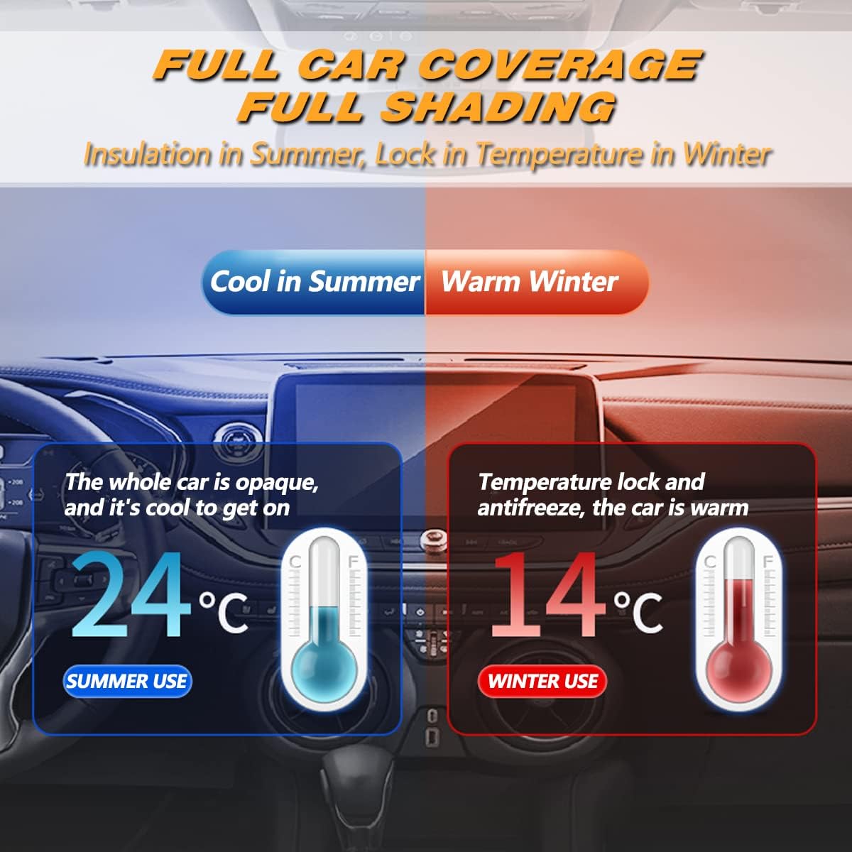 AUQDD 6-Layers PEVA New Material Sedan SUV Full Padded Car Cover Waterproof All Weather Weatherproof UV Sun Protection Snow Dust Storm Resistant Outdoor Exterior Custom Form-Fit Straps 188"-198"Black