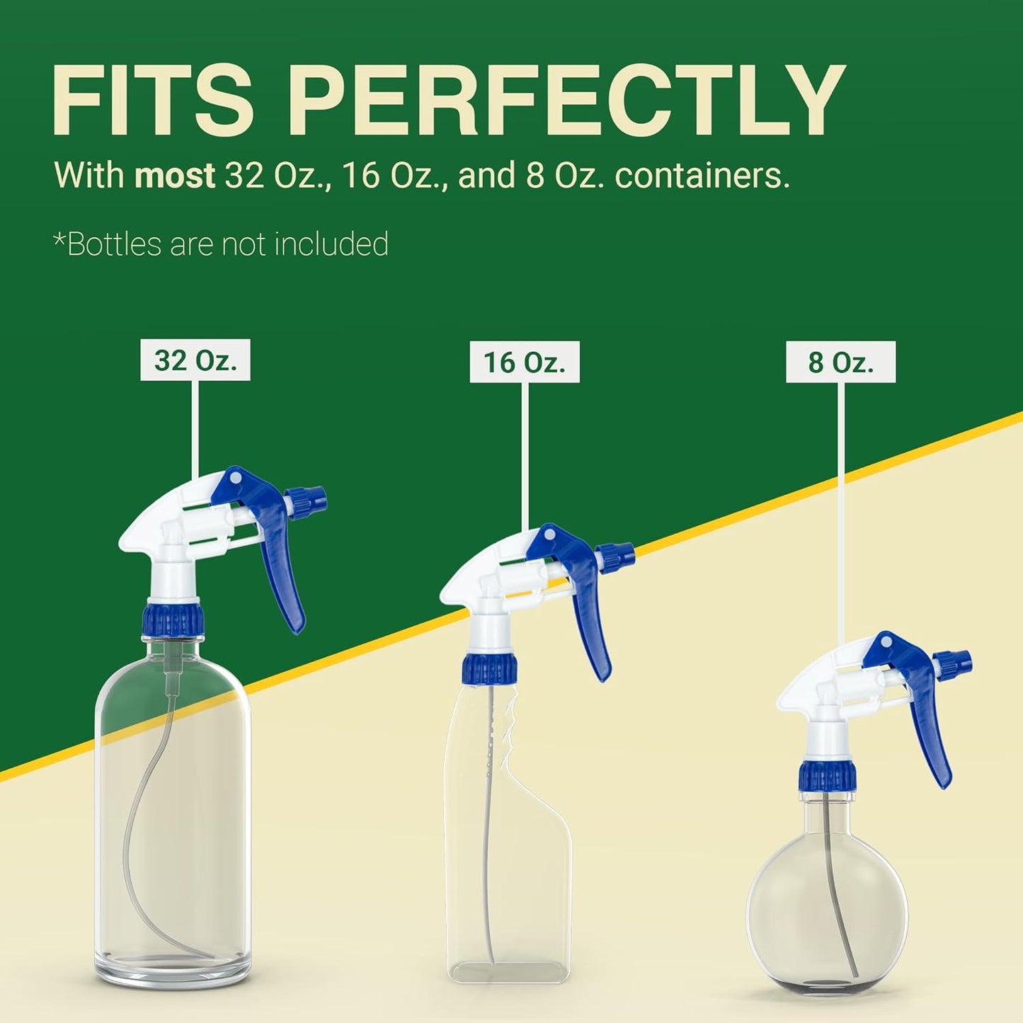 Spray Bottle Nozzle Replacement, Bottle Tops Only - Sprayer Nozzle Triggers for Heavy Duty, Commercial, Home Cleaning Solutions - Fits 8,16,24,32 oz Plastic & Glass Bottles, Blue 3 Pack