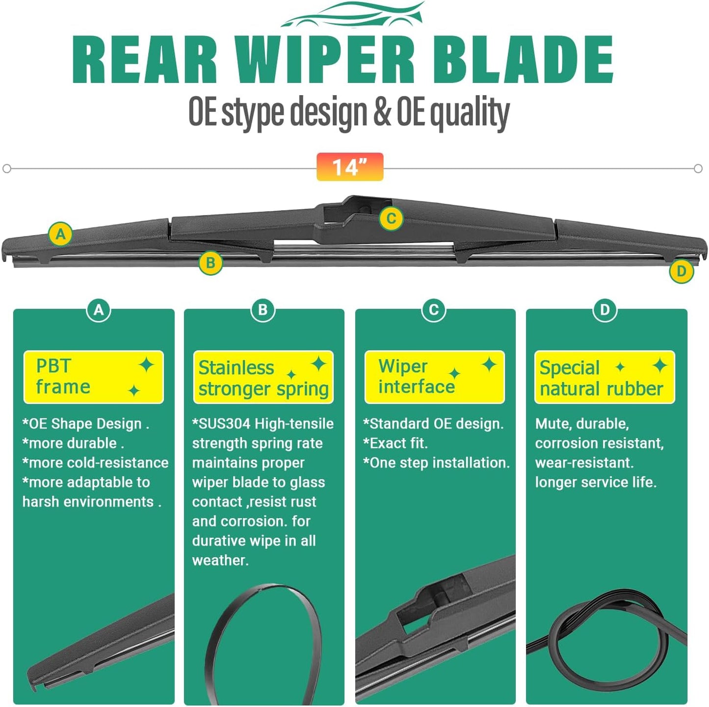 24" 18" 14" Windshield Wiper Blades for Mazda CX5 CX9 CX-5 CX-9 2017 2018 2019 2020 2021 2022 2023 -OEM Replacement Premium All season Wiper Blades (Set of 3)