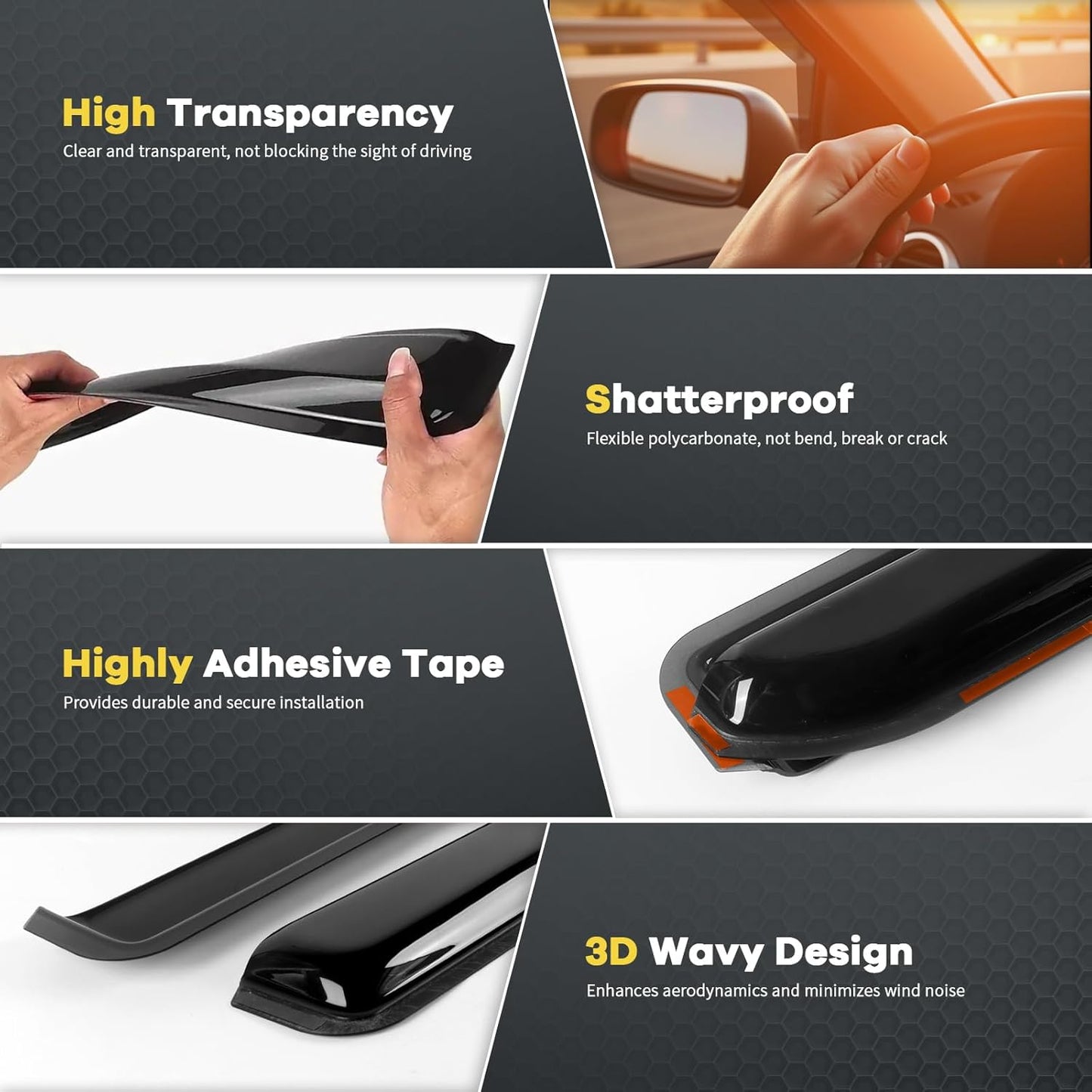 4pcs in-Channel Rain Guards Fit for 2022 2023 2024 Honda Civic Hatchback，Smoke Tinted Window Visors Sun Shields, Wind Deflector, Durable Vent Visors Shade