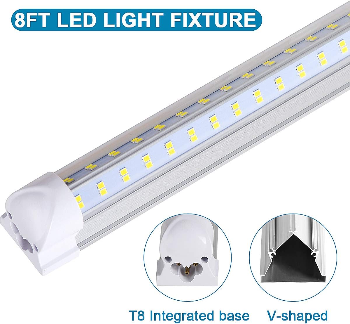 4 Pack,Led Shop Lights, 8FT Led Shop Light,144W 6000K 19500LM Clear White,Led Shop Light 8FT 110V Linkable Integrated 4 Row V-Shape for Shop Garage,Warehouse