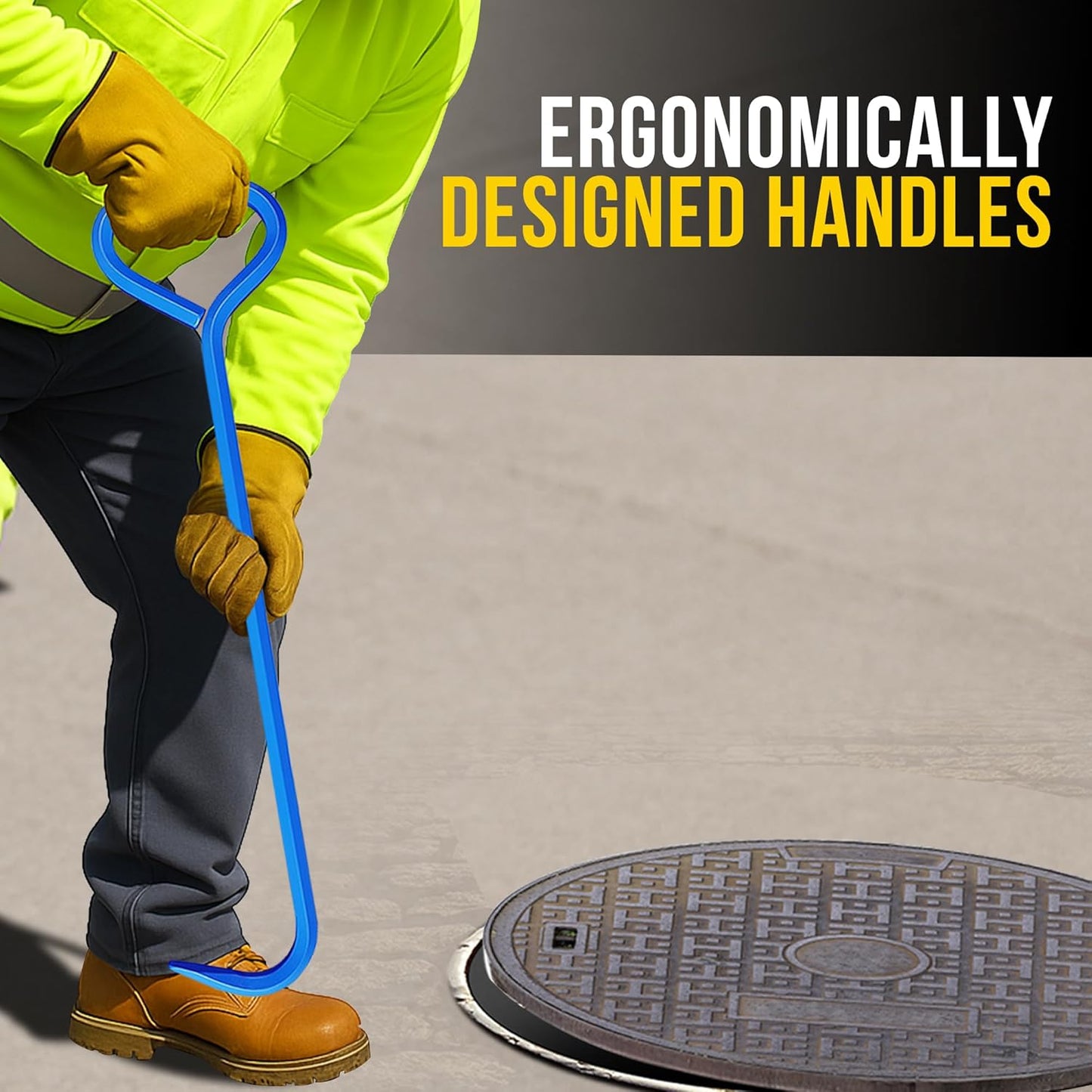 T&T Tools 36-Inch Manhole Hook Tool - Heavy Duty Single Hook for Lifting Manhole Covers, Storm Drains, Septic Tank Risers - Rigid Hex Alloy Steel Tool for Lifting, Pulling, and Removing Covers-1 Pack
