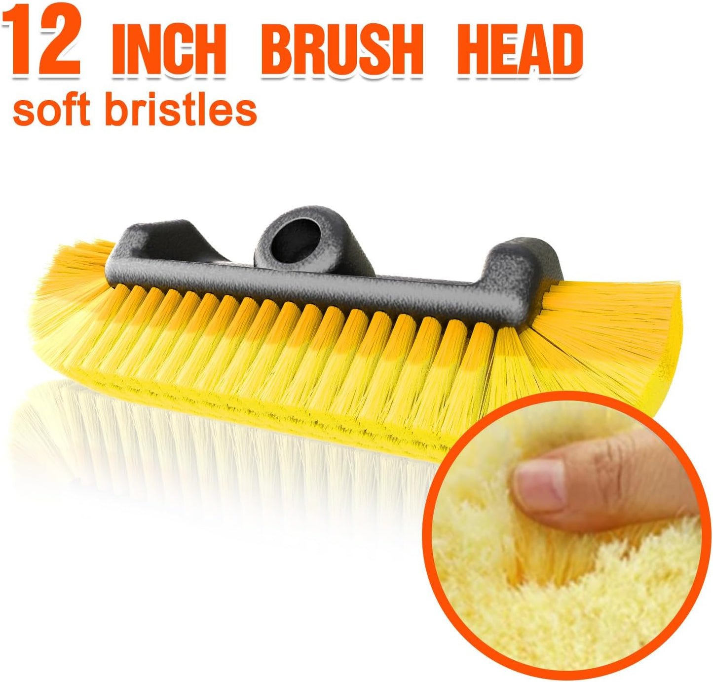12FT Car Wash Brush with Long Handle, Car Cleaning Brush with 12 Inch Soft Bristle, Solar Panels Cleaner with Telescoping Pole for RV, Truck, Boat, House Siding