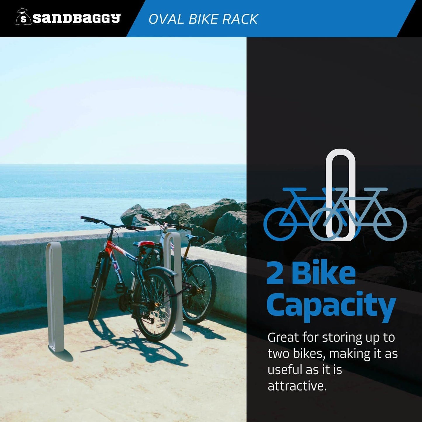 Sandbaggy Modern Commercial Bike Rack | 6.5” x 3” x 35” Oval Design | In-Ground | Anchor Bolts Included (White, 20)