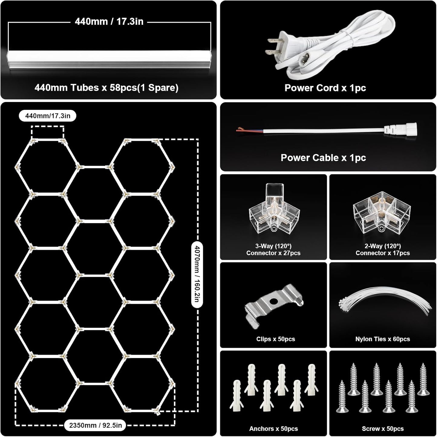 BRILLIHOOD Hexagon Garage Lights, LED Honeycomb Garage Lights, 456W, 54720LM, 6500K Super Bright, 14 Grid Systems Car Detailing Lighting for Warehouse Workshop Basement Gym