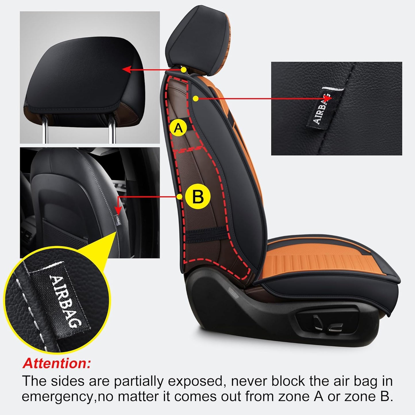 LINGVIDO Universal Car Seat Cover, Breathable and Waterproof Faux Leather Automotive Seat Covers for Cars SUV Sedan (Front seat, Brown & Black)