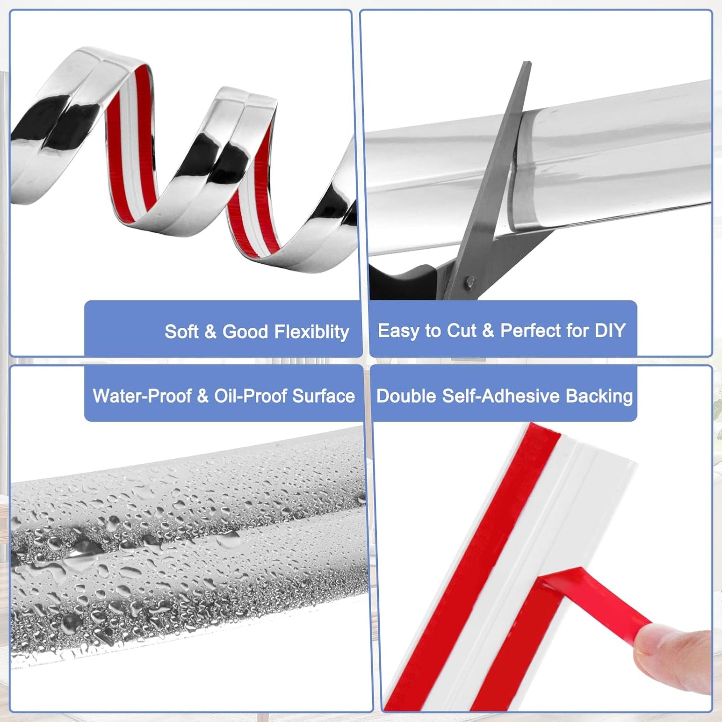 Wall Corner Protector Moulding Trim Peel and Stick Wall Corner Guards Trim Flexible Self Adhesive Edge Protector Moulding, 2.4 in x 10 Ft, Silver