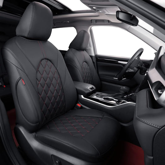 coverdream Custom Seat Covers Compatible with Select Toyota Camry Hybrid XLE,Hybrid XSE 2018 2019 2020 2021 2022 2023 Models - Leatherette (Black/Red,Full Set)