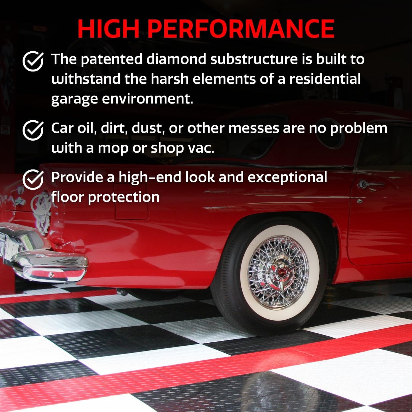 Big Floors RaceDeck Diamond Plate Design, Durable Interlocking Modular Garage Flooring Tile (Graphite, 24 Pack of 12 x 12" Tiles)