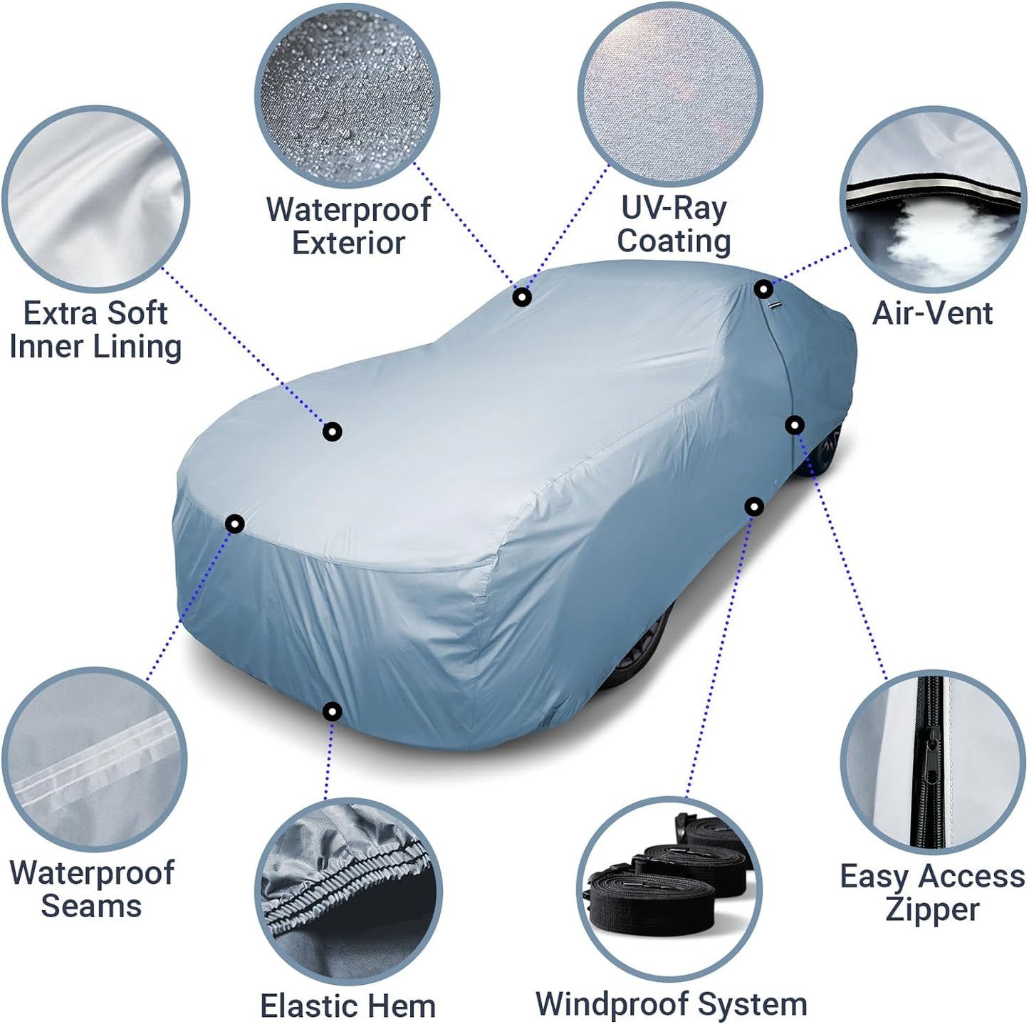 iCarCover Premium Car Cover for 1971-1976 Pontiac Bonneville 2-Door, 4-Door Heavy Duty Waterproof All-Weather Automobiles Custom Fit Indoor Outdoor UV Snow Protection Covers with Straps and Bag