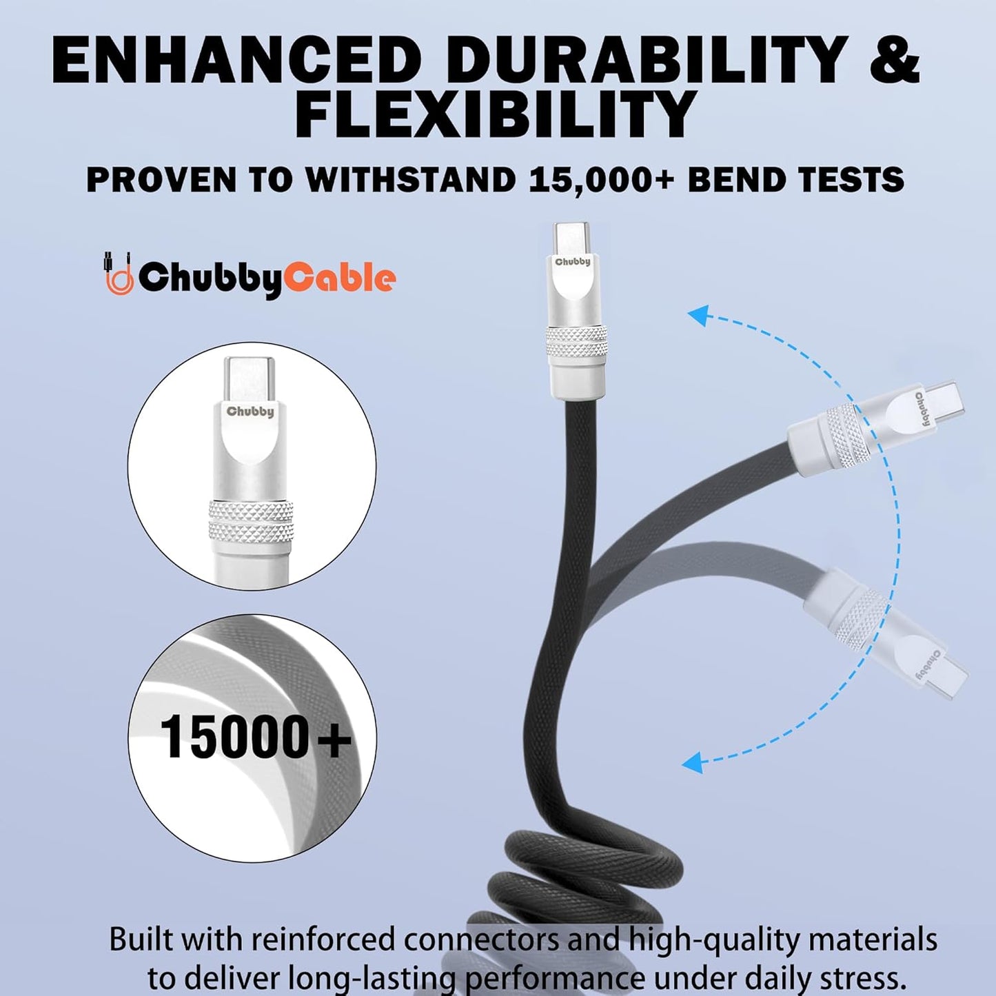 chubbycable Curly Chubby - Retractable Fast Charging Cable 240W Coiled Charger Cord for Car Durable USB-C Cable for Phones, Tablets and More, Green, USB-A to Type-C, 1.3FT-2.3FT