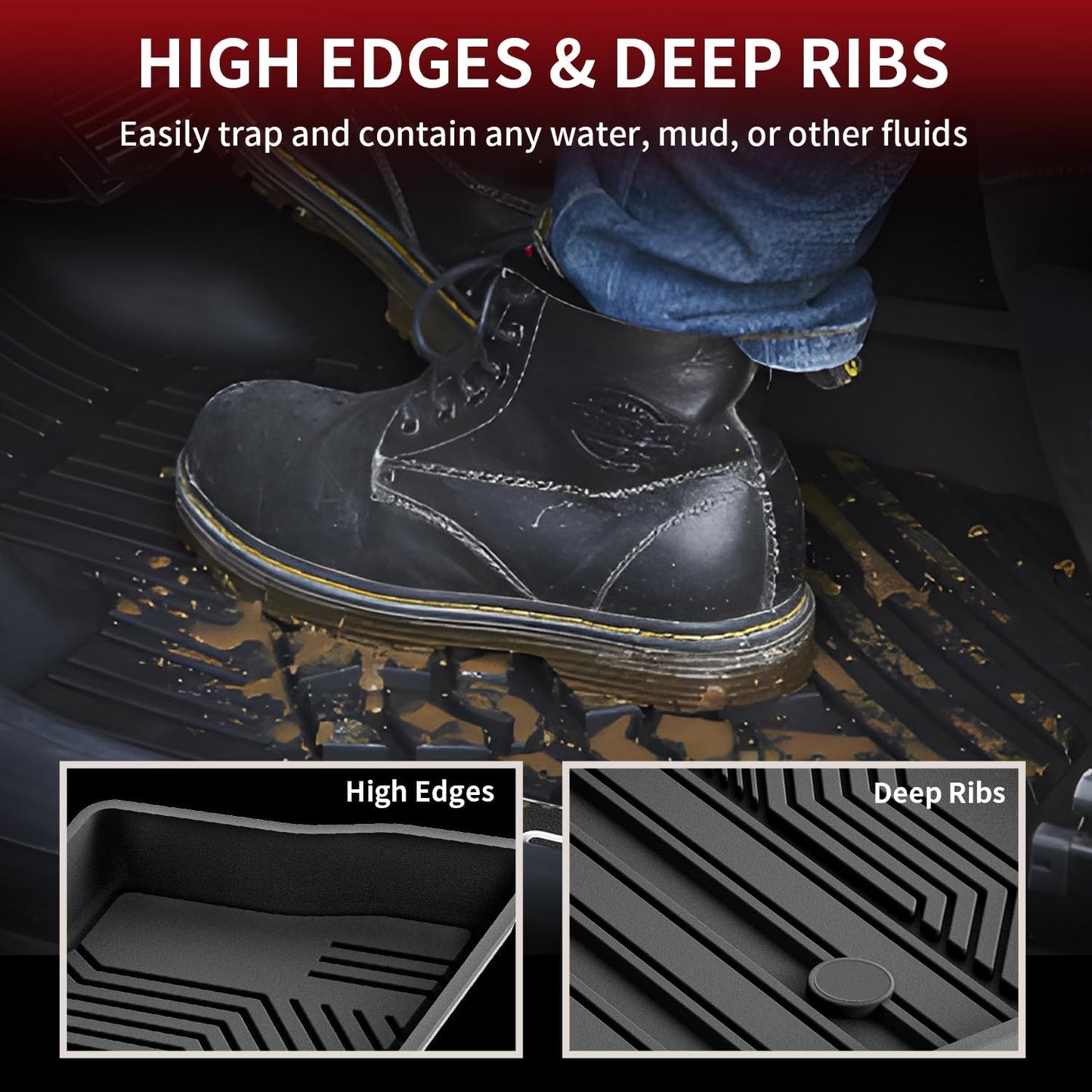LASFIT Floor Mats for Toyota RAV4 2019-2024 2025(Not Fit Hybrid) All Weather Mats for Toyota RAV 4 LE/XLE/Limited/TRD/Adventure TPE Custom Fit Floor Liner Front and Rear 2 Row Car Mats, Black