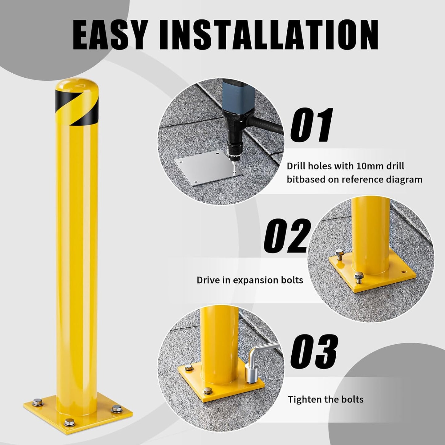 Parking Bollard Post, Bollards Steel 36 inch, 4.5 Inch Diameter Bollard Covers, Yellow Powder Coated Safety Parking Barrier Post, for Traffic Sensitive Areas (36inch 4Pack)