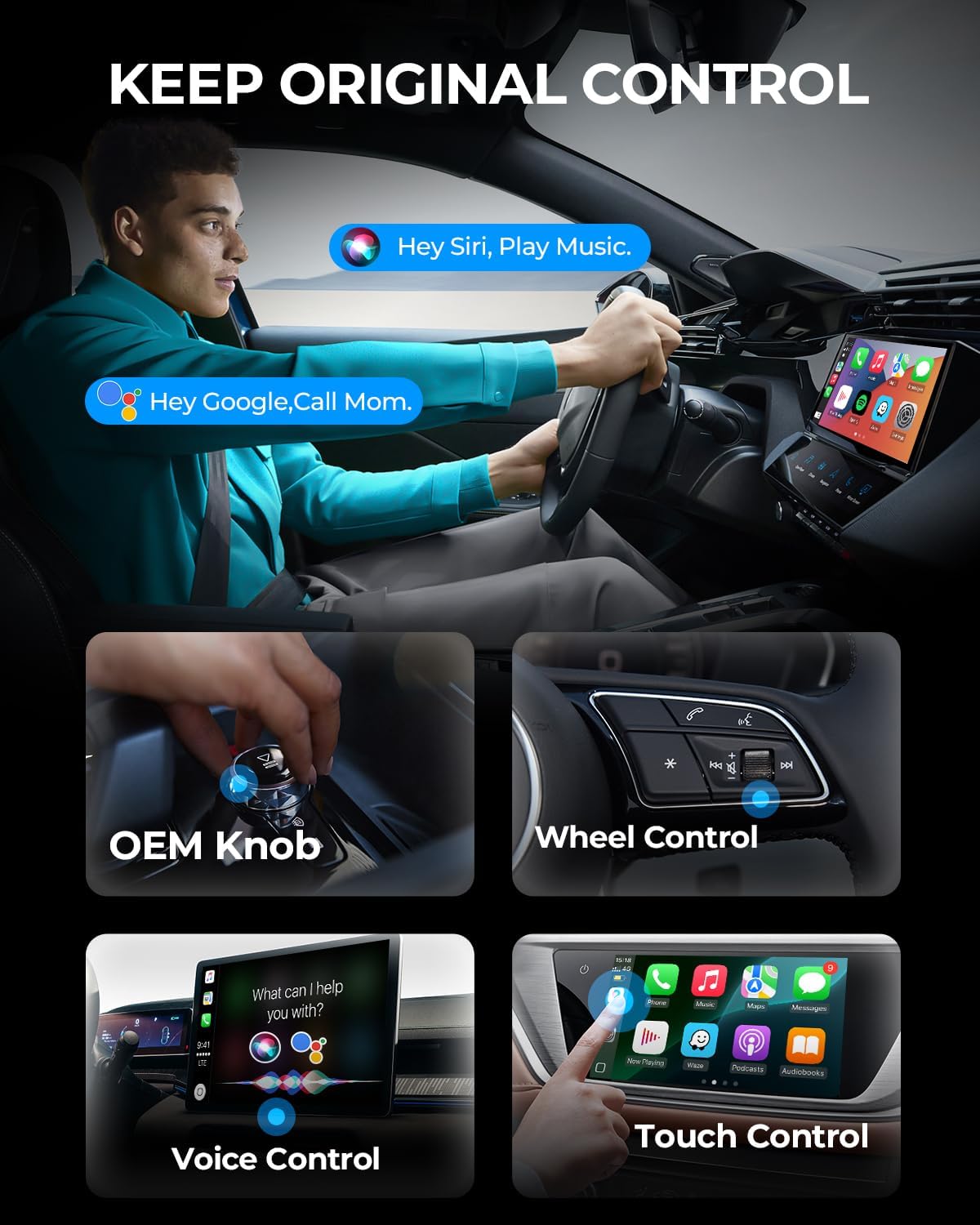 AuroraLink Wireless Carplay & Android Auto Wireless Adapter 2-in-1 Fast & Stable Carplay Wireless Adapter Convert Wired to Wireless Car Play Dongle for iOS 10+/Android 11+ (Purple)
