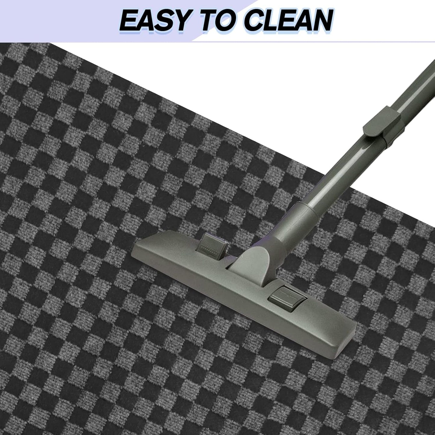 Custom Size Backed Non-Slip Area Rugs Runner, Easy Clean, Waterproof Runner Rugs for Hallway Entryway, Kitchen, Laundry, 4FT x 65FT, Gray Checkered