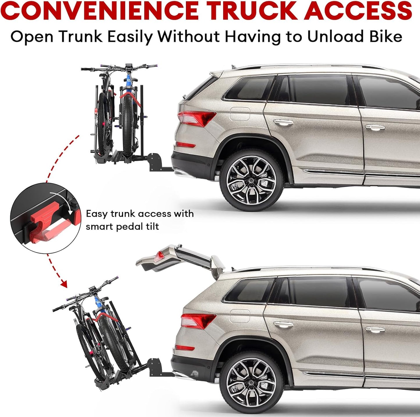 Hitch 2 EBike Rack with Ramp, 170lbs Capacity Foldable Electric Bike Carrier for 2 Heavy Ebike, Up to 5" Fat Tire Bicycle for 2" Receiver for Car, SUV, RV, Truck, Black