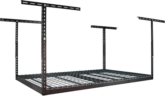 MonsterRax Overhead Garage Storage Racks 4x6 (2-Pack) Ceiling Mounted Shelving, Adjustable Hanging Storage Organizer, Heavy Duty Steel, Holds 500 Pounds, Hammertone, Adjusts 12"-21” off Ceiling