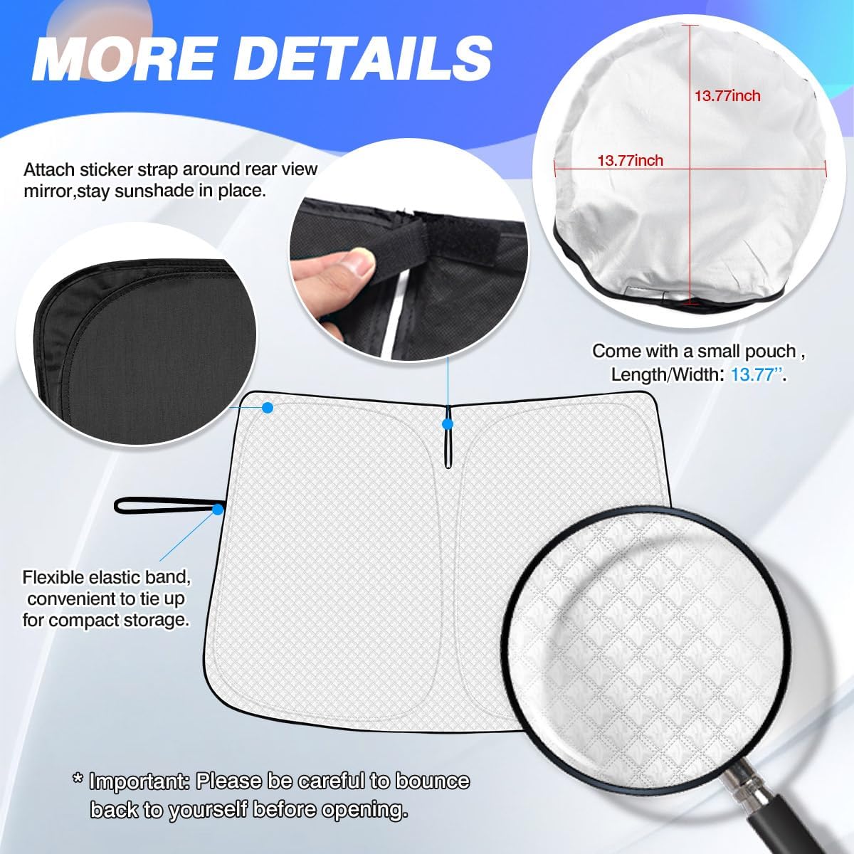 Windshield Sun Shade for 2019-2025 Honda Passport Sport Accessories Thicken 6-Layer Front Window Sunshade Cover Sun Visor Protector Foldable Block UV Rays Keep Vehicle Cool