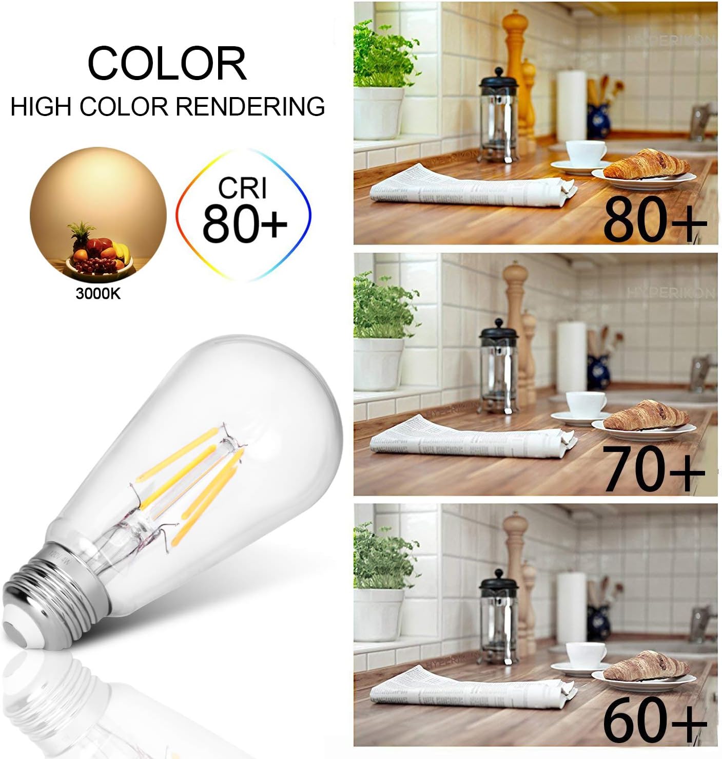 LED Edison Bulb 4W,Antique 40W Vintage Edison Bulb,E26 Light Bulb Non Dimmable Led Bulb 450 Lumens 2300K Amber Warm,Pack of 3