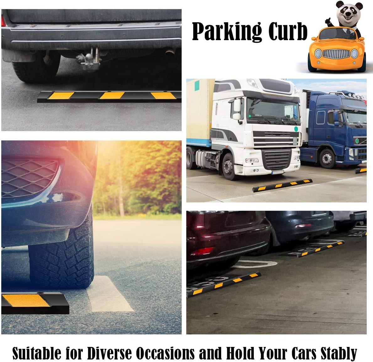 IRONMAX Parking Stopper for Garage, 72" Long Rubber Curb with Yellow Reflective Stripes, Heavy Duty Parking Block Garage Wheel Stop for Car, Truck, RV, Trailer