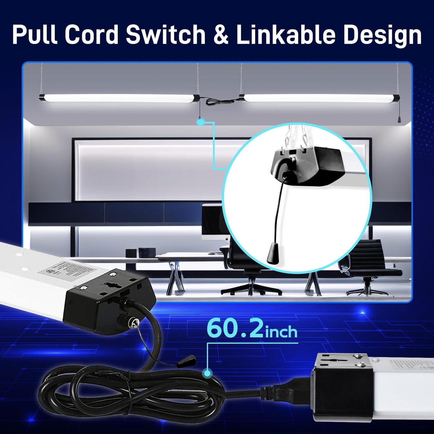 hykolity 4FT 70W LED Shop Light Linkable, 8000lm(300w Equivalent), 5000K Utility Shop Lights for Garages, Workshops, Basements, Hanging or FlushMount, with Power Cord and Pull Chain, ETL, Black,2 Pack