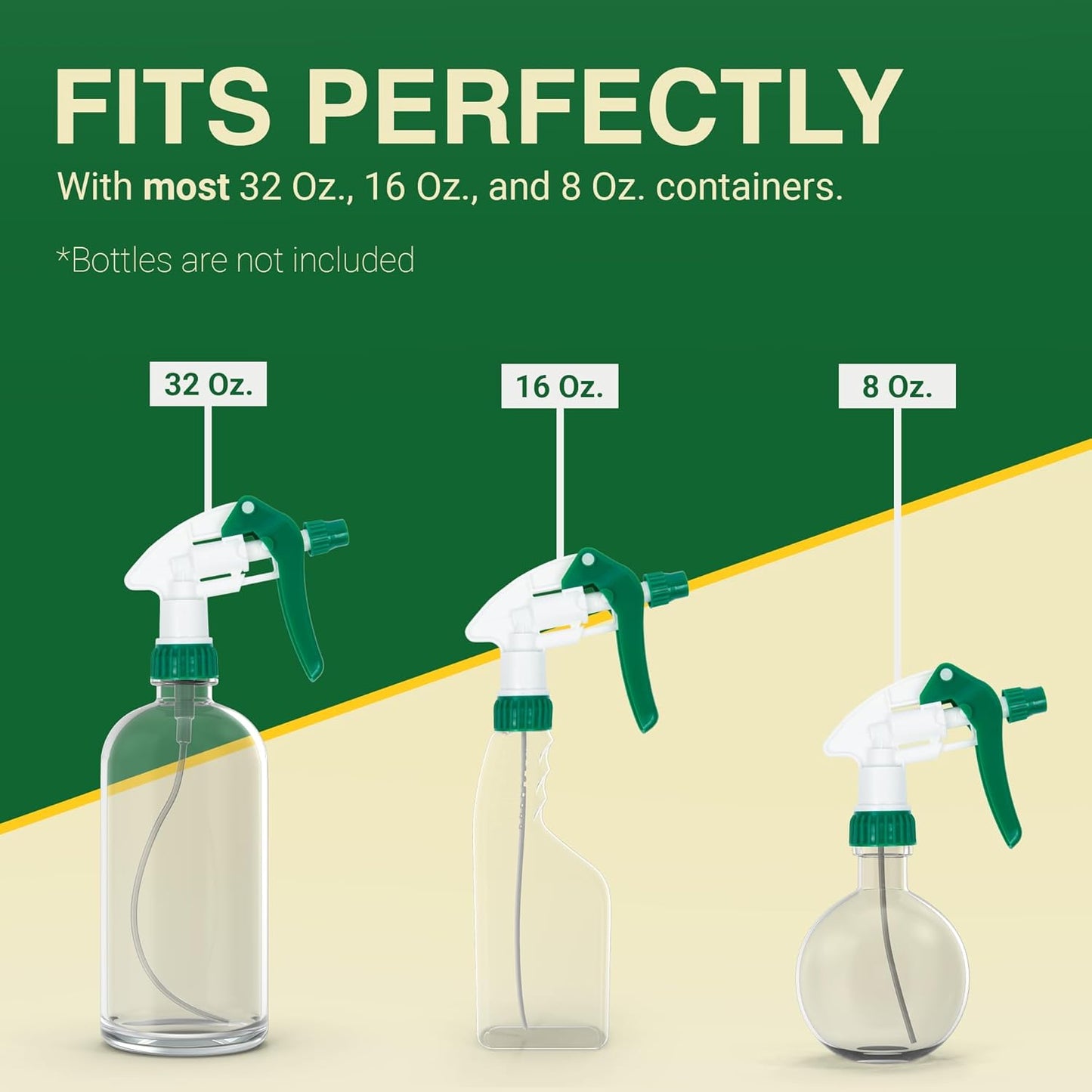 Spray Bottle Nozzle Replacement, Bottle Tops Only - Sprayer Nozzle Triggers for Heavy Duty, Commercial, Home Cleaning Solutions - Fits 8,16,24,32 oz Plastic & Glass Bottles, Green 24 pack