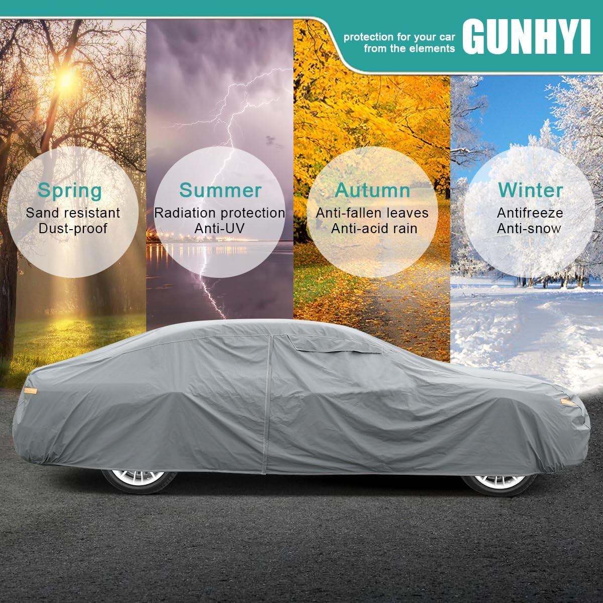 16 Layers Large SUV Car Cover Waterproof All Weather Heavy Duty, Universal Fit Toyota Sequoia, Chevrolet Tahoe, Ford Expedition, Cadillac Escalade, Lincoln Navigator, GMC Envoy Yukon etc.