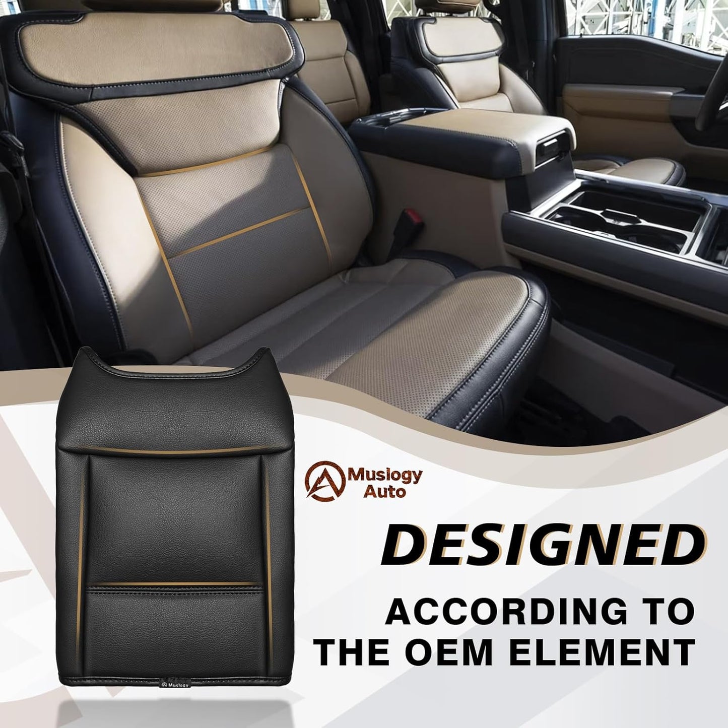 Muslogy Center Console Armrest Cover Compatible with Ford F250 F350 F450 2023 2024 2025 Super Duty Comfort Armrest Pad Arm Rest Cushion Vegan Leather Protector Regular Thick(Bucket Seat ONLY)
