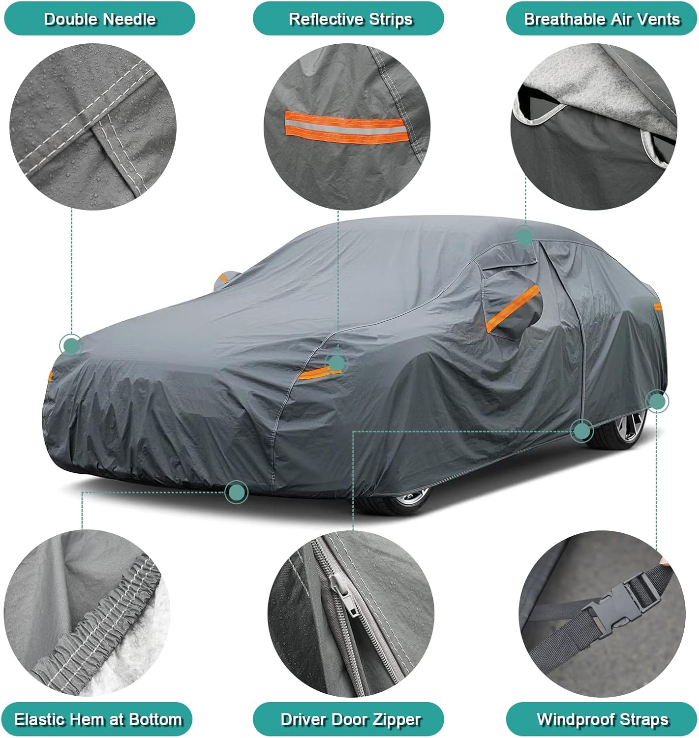 Premium Car Cover Custom Fit Nissan Sentra (2000-2025), 16 Layers Heavy Duty Car Cover Waterproof All Weather with Zipper Door for Sun Rain Snow Dust Uv Protection