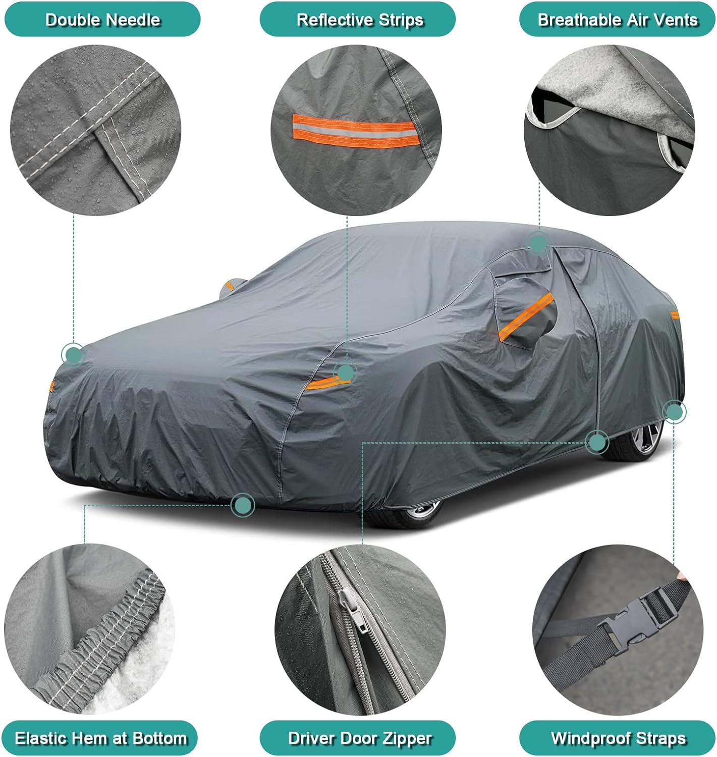 Premium Car Cover Custom Fit Tesla Model S (2012-2025), 16 Layers Heavy Duty Car Cover Waterproof All Weather with Zipper Door for Sun Rain Snow Dust Uv Protection