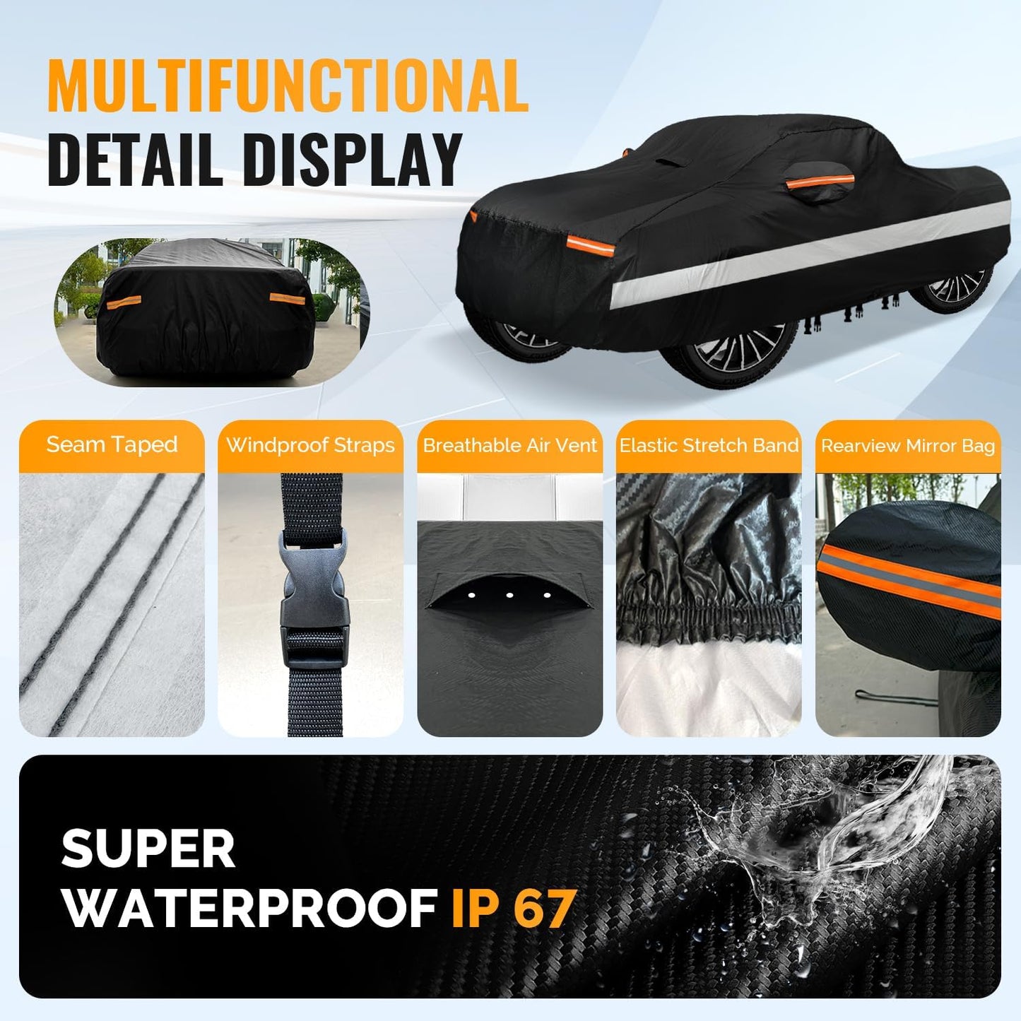 30 Layers Truck Car Cover for Automobiles All Weather Waterproof, Outdoor Snowproof UV Protection Windproof, No Zipper, Heavy Duty Universal Car Covers, (Black, Fit Truck 191"-210")