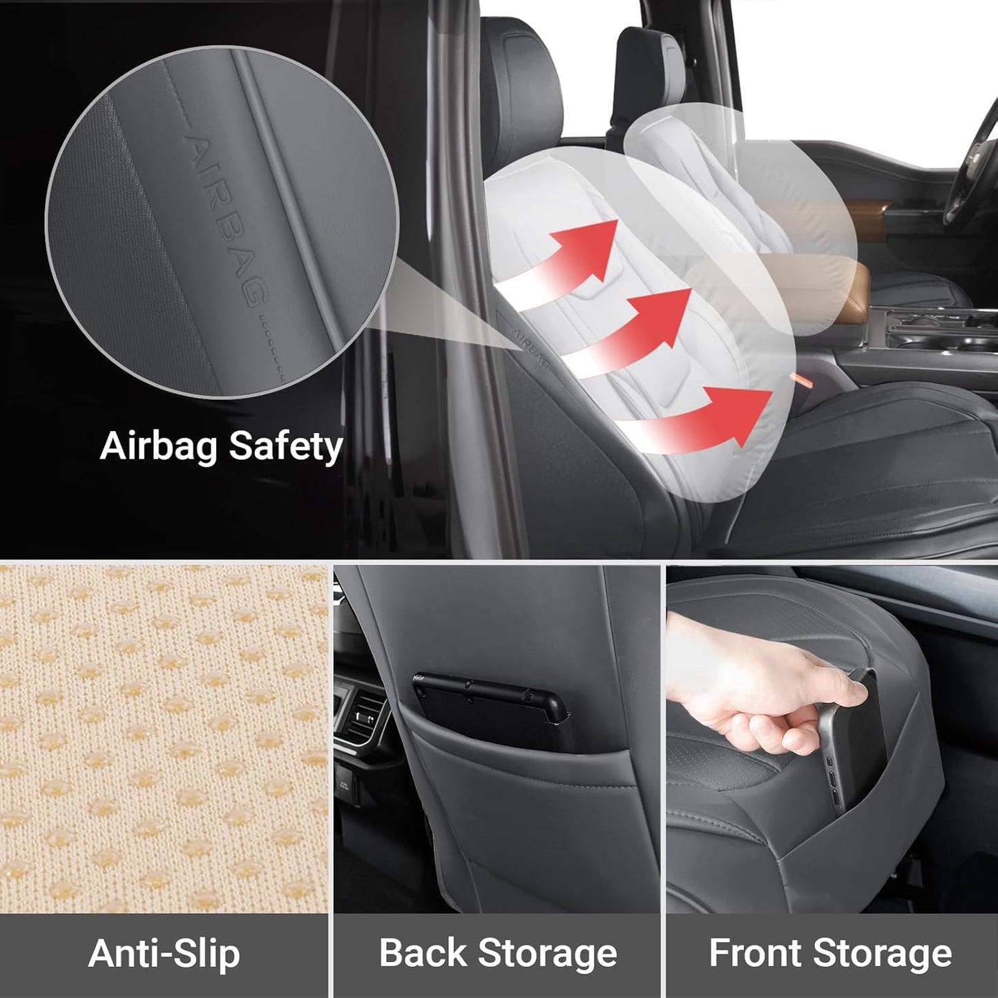Coverland Custom Car Seat Covers Compatible with Ranger, Titan, Ram 1500 - Premium Leather Non-Slip Memory Foam Waterproof Custom Fit Interior Protector Front Seat-Dark Gray [See Size Chart-Size A20]