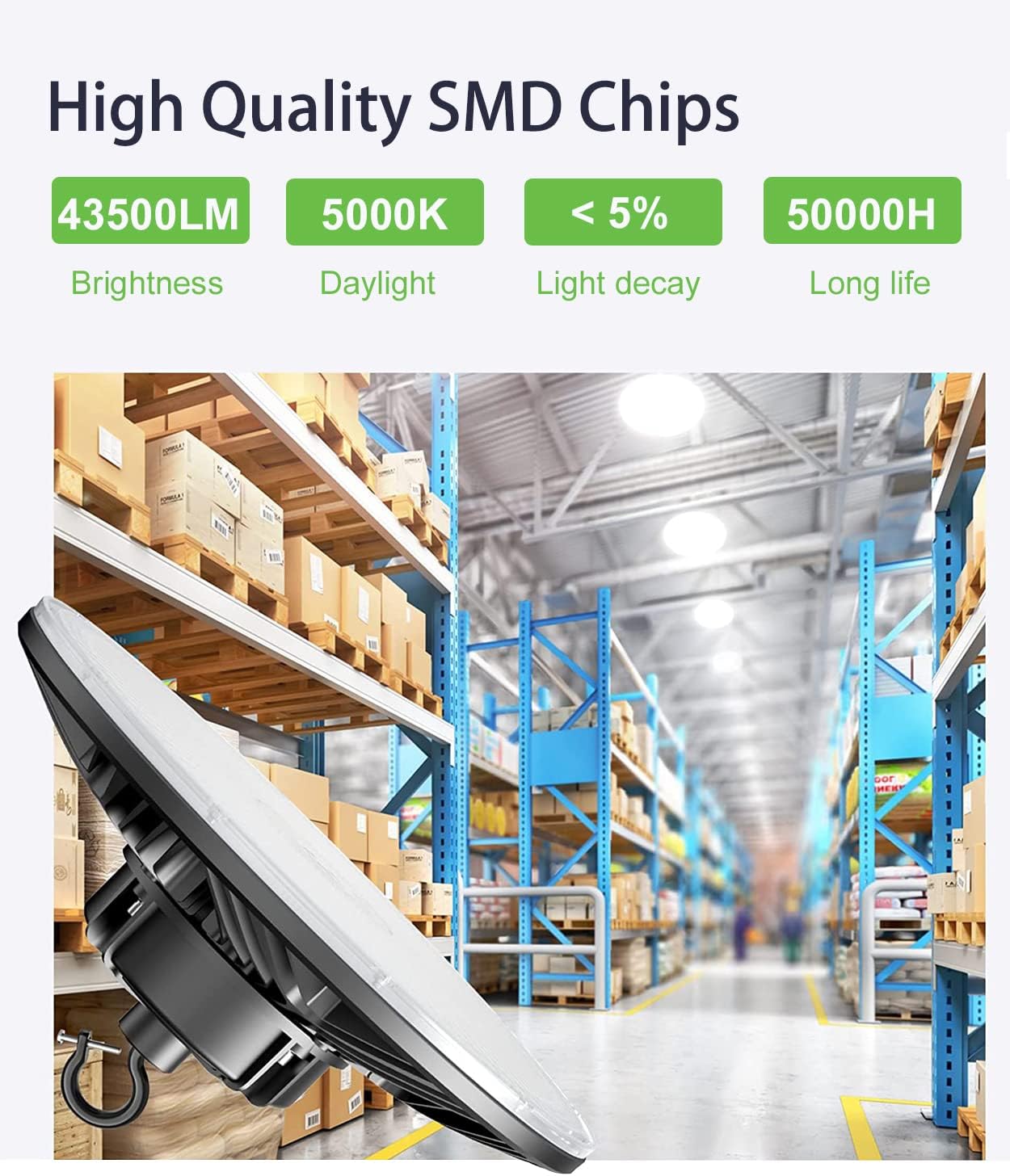 300W UFO-LED-High-Bay-Light, UL & DLC Listed 5000K Daylight 43500LM, 0-10V Dimmable LED High Bay Lights AC100-277V, IP65 Waterproof Commercial Bay Lighting Fixture for Warehouse Workshop(9 Pack)