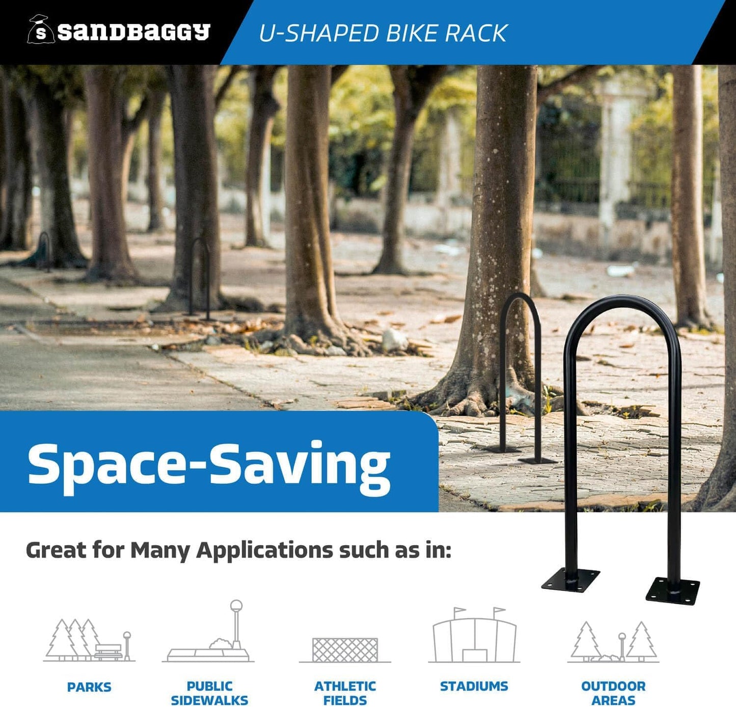 Sandbaggy U Shaped Bike Rack - Outdoor, Commercial - Galvanized Steel - Surface/Ground Mounted (10, Gray)