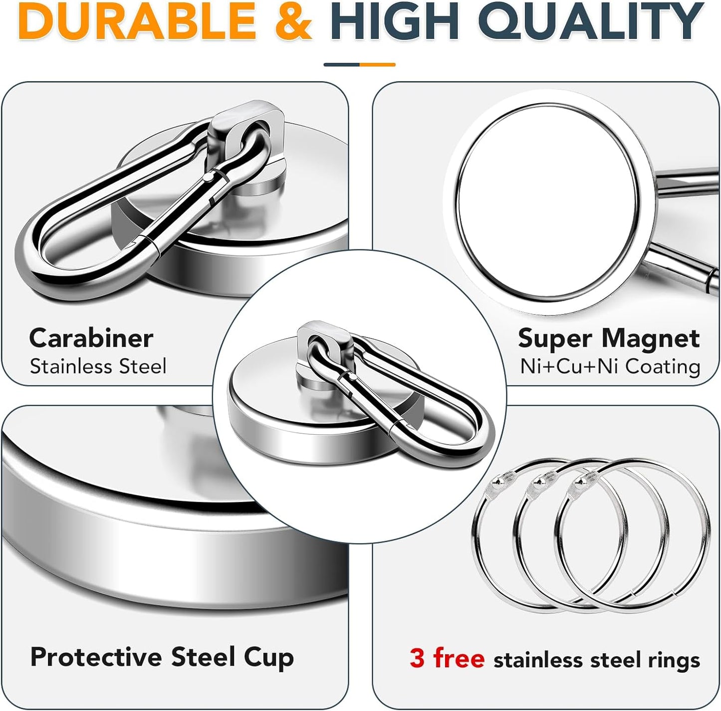 MIKEDE 150LB Magnetic Hooks, Neodymium Magnets Heavy Duty with Swivel Carabiner Hooks, Strong Rare Earth Magnets with Hooks for Garage, Kitchen, Cruise Cabin, Office - 3 Pack